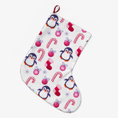 Niedliches Pink & White Weihnachtsmuster mit Pingu Großer Weihnachtsstrumpf (Vorderansicht (hängend))