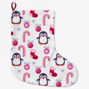 Niedliches Pink & White Weihnachtsmuster mit Pingu Großer Weihnachtsstrumpf