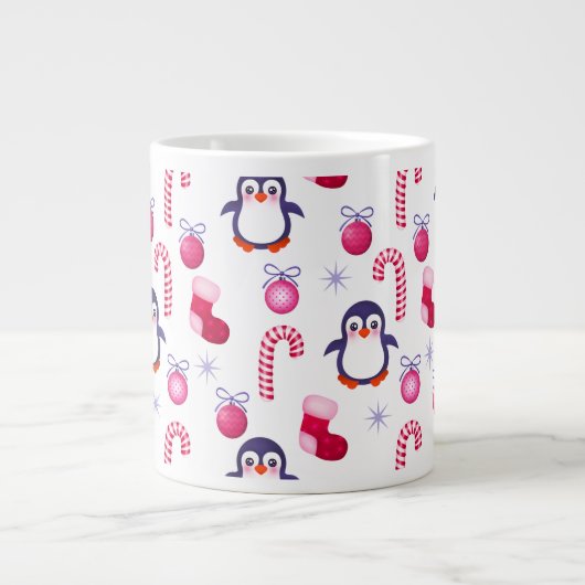 Niedliches Pink & White Weihnachtsmuster mit Pingu Jumbo-Tasse (Vorderseite)