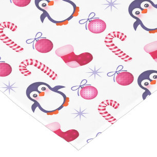 Niedliches Pink & White Weihnachtsmuster mit Pingu Kurzer Tischläufer