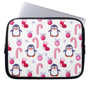 Niedliches Pink & White Weihnachtsmuster mit Pingu Laptopschutzhülle