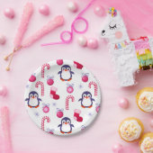 Niedliches Pink & White Weihnachtsmuster mit Pingu Pappteller (Party)