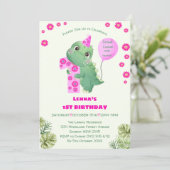 Niedliches pinkfarbenes Mädchen Dinosaurier 1. Geb Einladung (Stehend Vorderseite)
