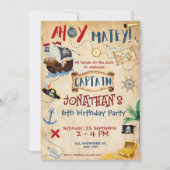 Niedliches Pirate Geburtstag Parchment Aquarell Einladung (Vorderseite)