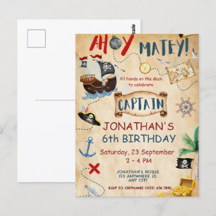 Niedliches Pirate Geburtstag Parchment Aquarell Postkarte