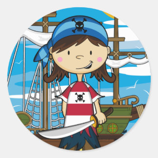Niedliches Pirate Girl-Aufkleber Runder Aufkleber