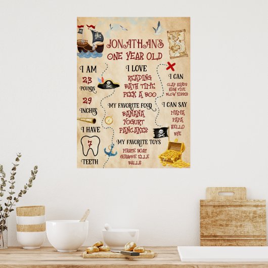 Niedliches Pirate Party Begrüßung Erster Geburtsta Poster (Küche)