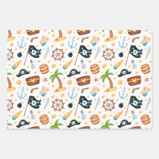 Niedliches Pirate Themed Nautic Pattern Geschenkpapier Set (Vorderseite)