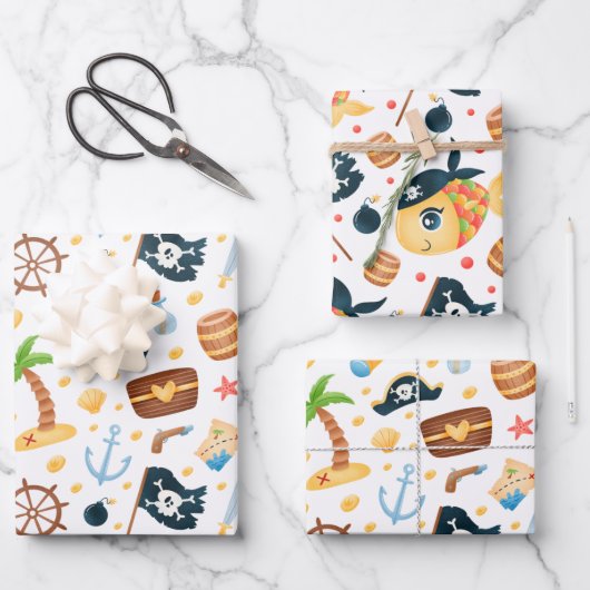 Niedliches Pirate Themed Nautic Pattern Geschenkpapier Set (Vorderseite)