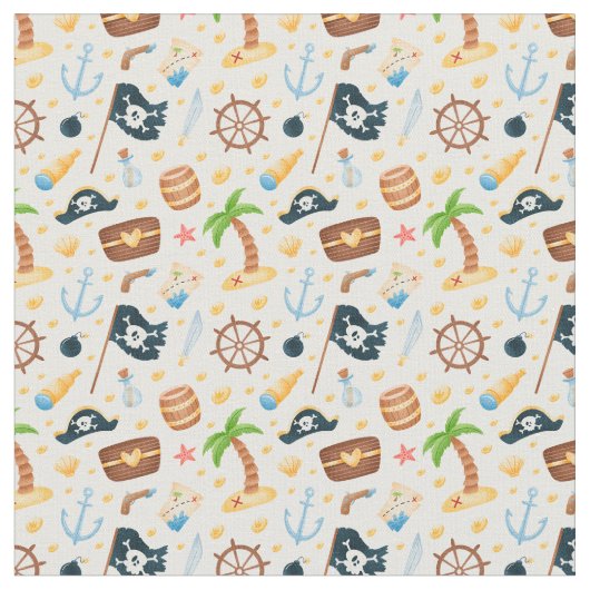 Niedliches Pirate Themed Nautic Pattern  Stoff (Nahaufnahme)
