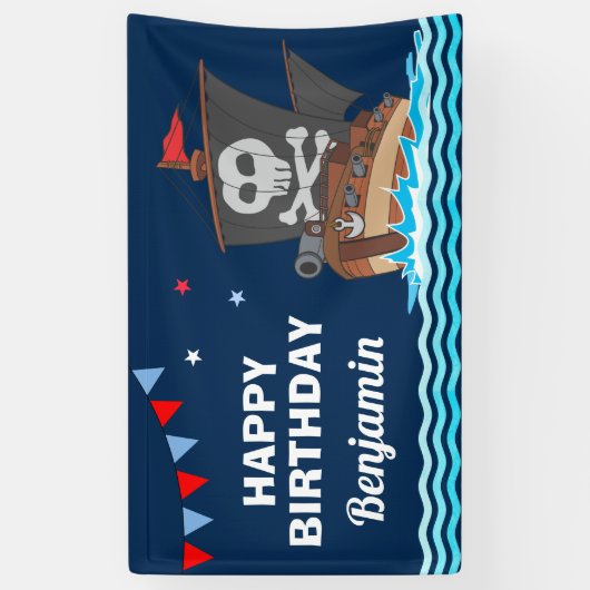 Niedliches Piraten-Schiffs-Kindergeburtstag-Party Banner (Vertikal)