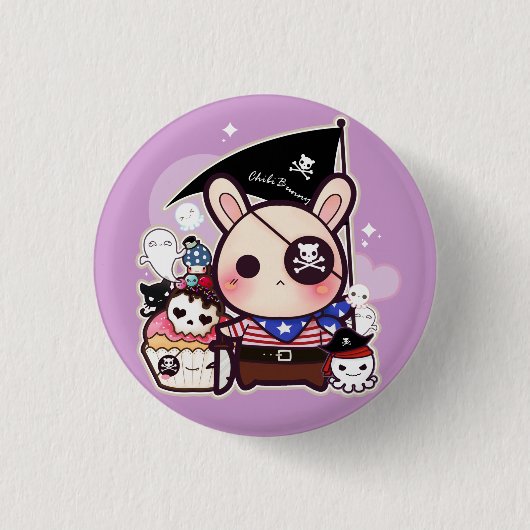 Niedliches Piratenhäschen mit kawaii kleinem Button (Vorderseite)