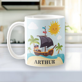 Niedliches Piratenschiff für Kinder - personalisie Kaffeetasse