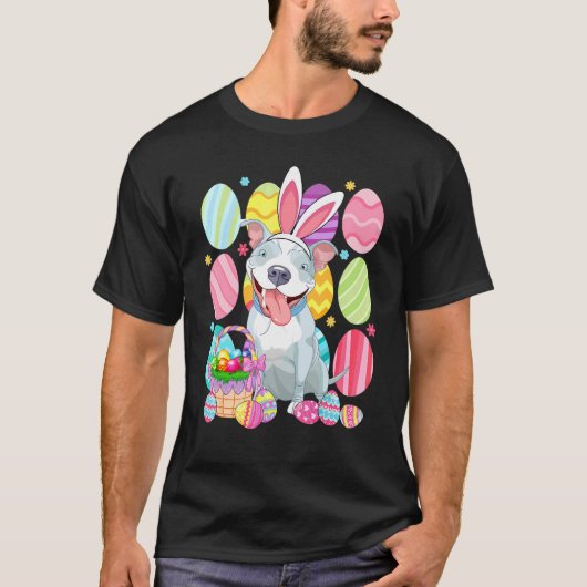 Niedliches Pitbull Ostern Sonniges Ohr farbenfrohe T-Shirt (Vorderseite)