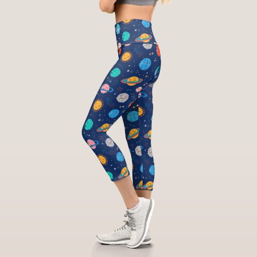 Niedliches Planetenmuster Capri Leggings (Links)