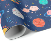 Niedliches Planetenmuster Geschenkpapier (Rolleneckpunkt)