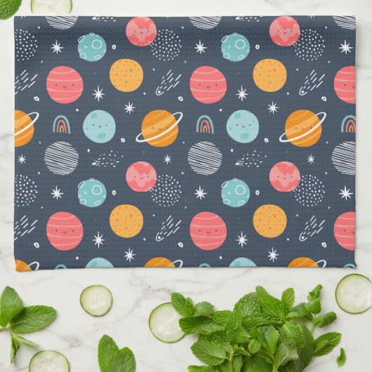 Niedliches Planetenmuster Geschirrtuch (Gefaltet)