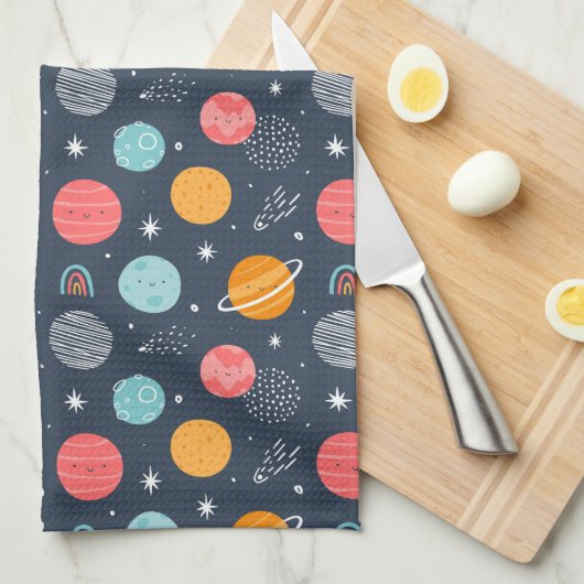 Niedliches Planetenmuster Geschirrtuch (Viertel Falte)