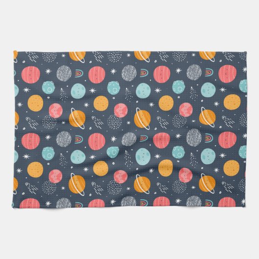 Niedliches Planetenmuster Geschirrtuch (Horizontal)