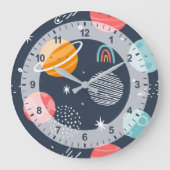 Niedliches Planetenmuster Große Wanduhr (Vorderseite)