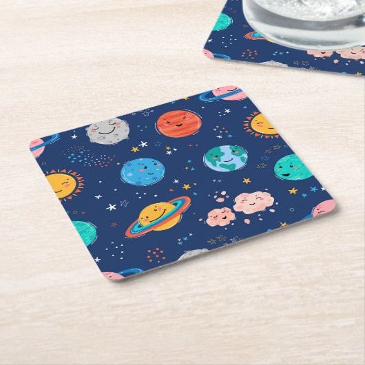 Niedliches Planetenmuster Rechteckiger Pappuntersetzer (angewinkelt)