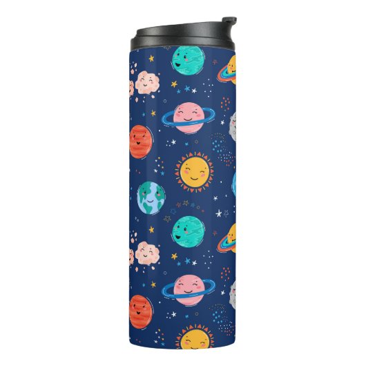 Niedliches Planetenmuster Thermosbecher (Nach links gedreht)