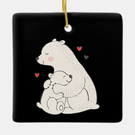 Niedliches Polar Bär Mama mit Baby Keramikornament (Vorderseite)