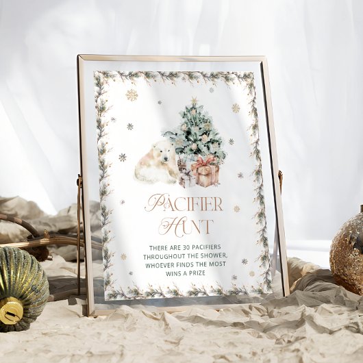 Niedliches Polar Bear Baby Dusche Schnuller Jagdsp Poster