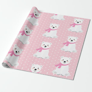 Niedliches Polar Bear Baby Girl Pink Geschenkpapier