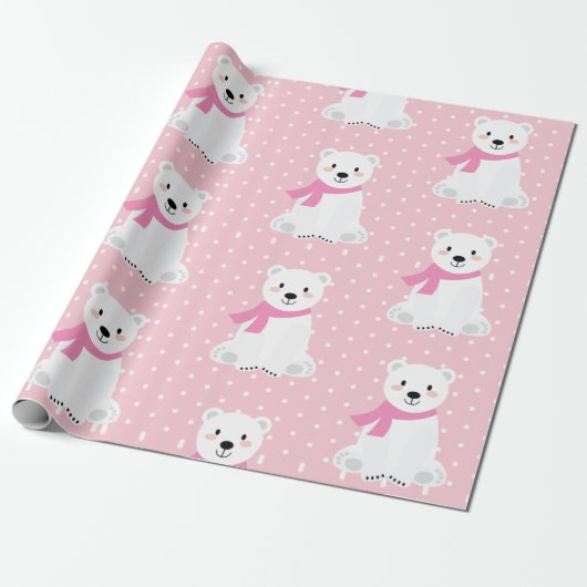 Niedliches Polar Bear Baby Girl Pink Geschenkpapier (Ungerollt)