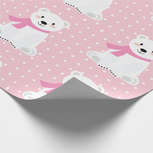 Niedliches Polar Bear Baby Girl Pink Geschenkpapier (Ecke)