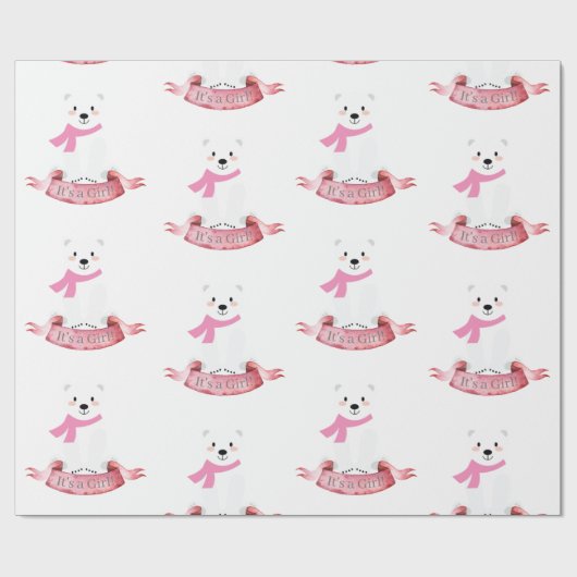 Niedliches Polar Bear Winter Baby Girl Pink Geschenkpapier (Flach)
