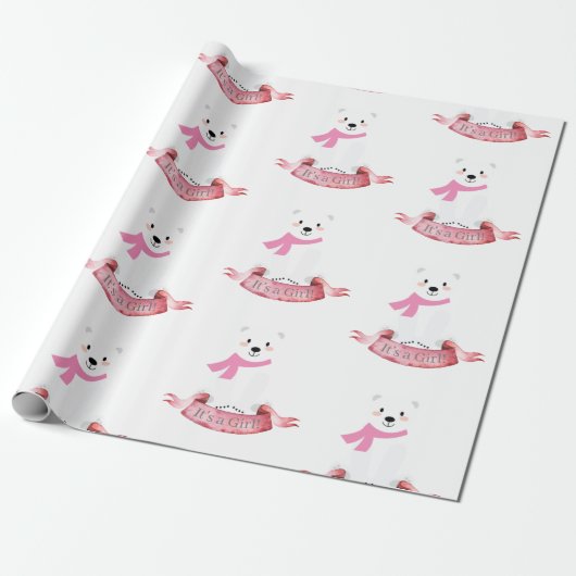 Niedliches Polar Bear Winter Baby Girl Pink Geschenkpapier (Ungerollt)