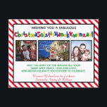Niedliches politisch korrektes lustiges 3-Foto Feiertagspostkarte<br><div class="desc">Diese lustige Urlaubspostkarte weist eine humorvolle Neigung zur politischen Korrektheit auf. Die Karte enthält drei Fotos und die Bildunterschrift lautet: Haben Sie eine fabelhafte ChristmaSolsticHanukKwanzaa! - Zusammenführung der Worte Weihnachten Solstice Hanukkah und Kwanzaa zu einem albernen Wort. Der Gruß lautet: Möge der Geist der Saison Ihr Herz mit Ruhe, Liebe...</div>