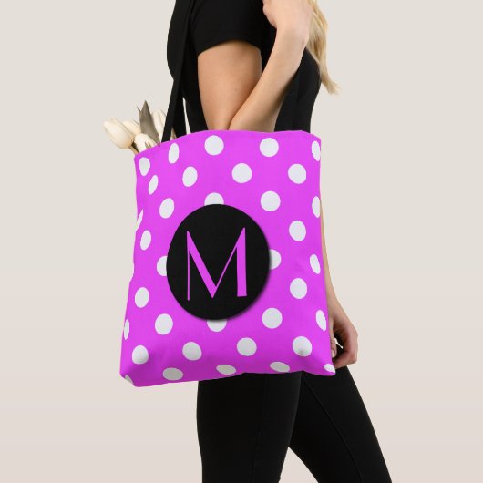 Niedliches Polka-Punkt-Monogramm-Rosa Tasche (Von Nahem)