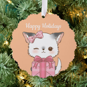Niedliches Pomchi mit einem aktuellen Pink Bow Hap Ornament Karte