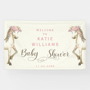 Niedliches Pony Cream Baby Dusche Begrüßungszeiche Banner