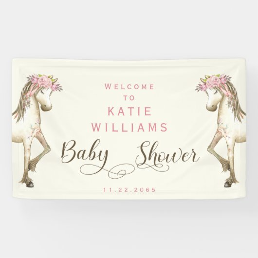 Niedliches Pony Cream Baby Dusche Begrüßungszeiche Banner (Horizontal)