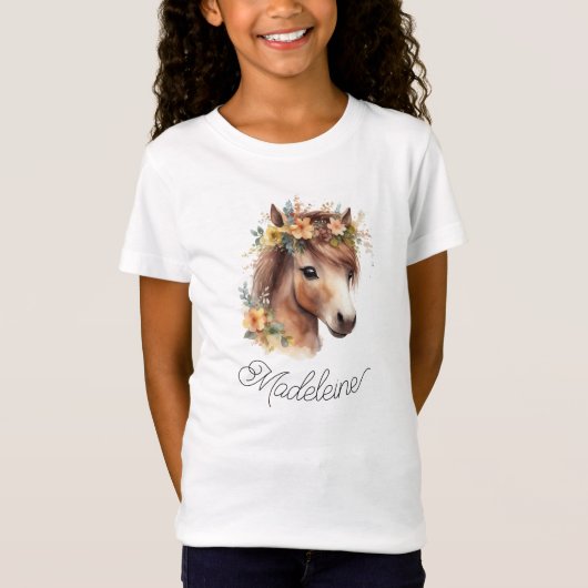 Niedliches Pony Custom Script Name Pferd Reittier T-Shirt (Vorderseite)