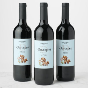 Niedliches Pony Eating Daisies Monogram Wine Makin Weinetikett