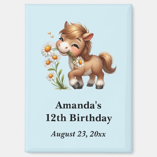 Niedliches Pony Eating Daisies Party Save the Date Magnet (Vorderseite)