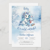 Niedliches Pony mit Schneemann im Schneewald Einladung (Vorne/Hinten)