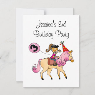 Niedliches Pony und 3. Geburtstag Mädchen Party Einladung