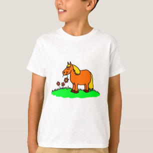 Niedliches Pony und Blume Cartoon T - Shirt
