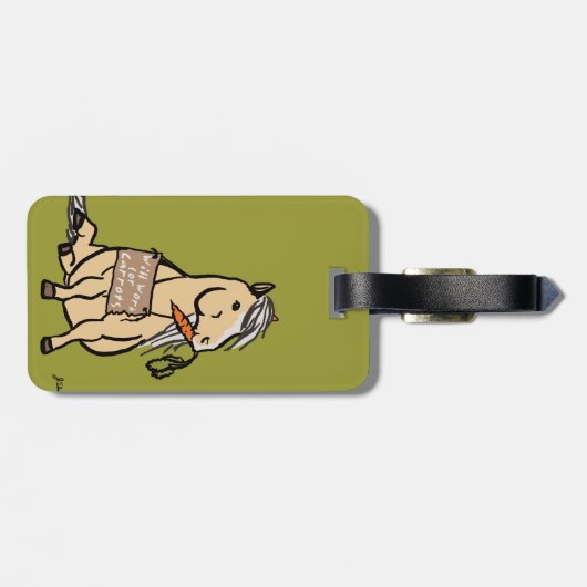 Niedliches Pony wird für Karotten funktionieren Gepäckanhänger (Rückseite horizontal)