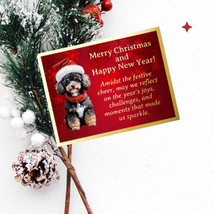 Niedliches Poodle in der Weihnachtsmannmütze Fossi Folien Feiertagspostkarte