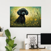 Niedliches Poodle in Wiesenkunst Print Poster (Heimbüro)