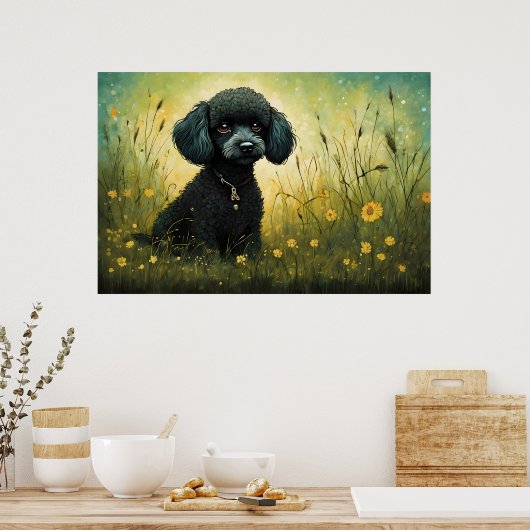 Niedliches Poodle in Wiesenkunst Print Poster (Küche)