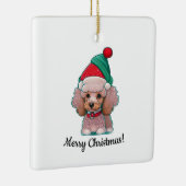 Niedliches Poodle mit Weihnachtshut Keramikornament (Rechts)