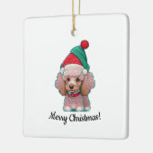 Niedliches Poodle mit Weihnachtshut Keramikornament (Links)